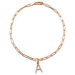 Bracelet à maillons en or rose 14 carats Paperclip Diamond Initial "A" Chain