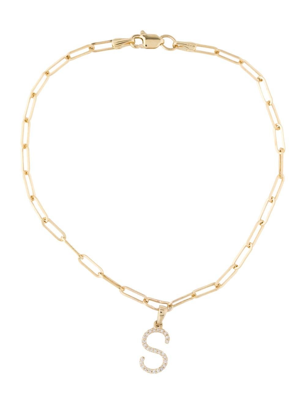 Contemporain Bracelet à maillons en forme de clip en or rose 14 carats avec diamants et initiale « S » en vente