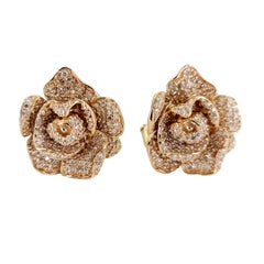 14 Karat Rose Gold Pave Diamond Flower Earrings