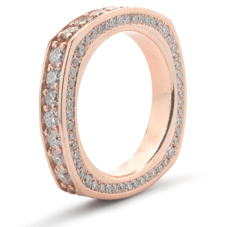 14 Karat Rose Gold Pave Diamond Rounded Square Eternity Band at 1stDibs