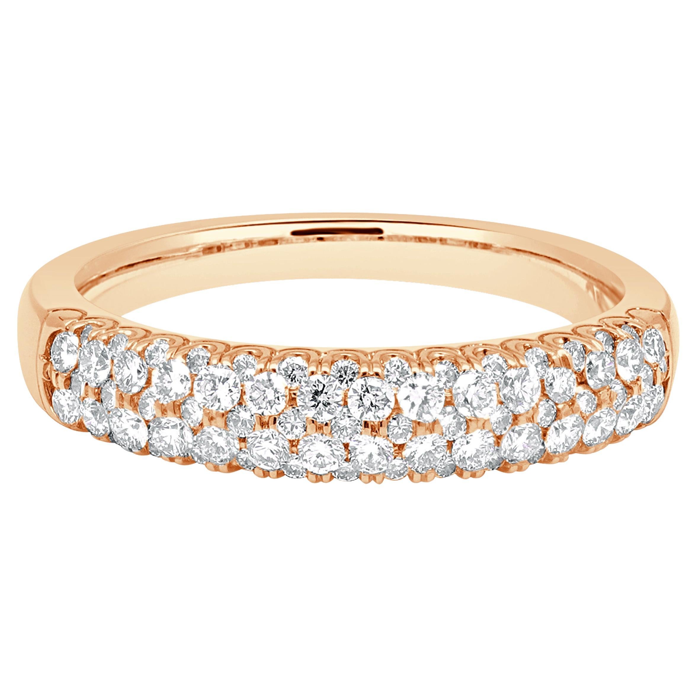 Bandeau à deux rangs de diamants en or rose 14 carats avec pavé en vente