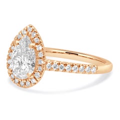 14 Karat Rose Gold Pear Cut Diamond Halo Engagement Ring