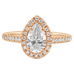 14 Karat Rose Gold Pear Cut Diamond Halo Engagement Ring