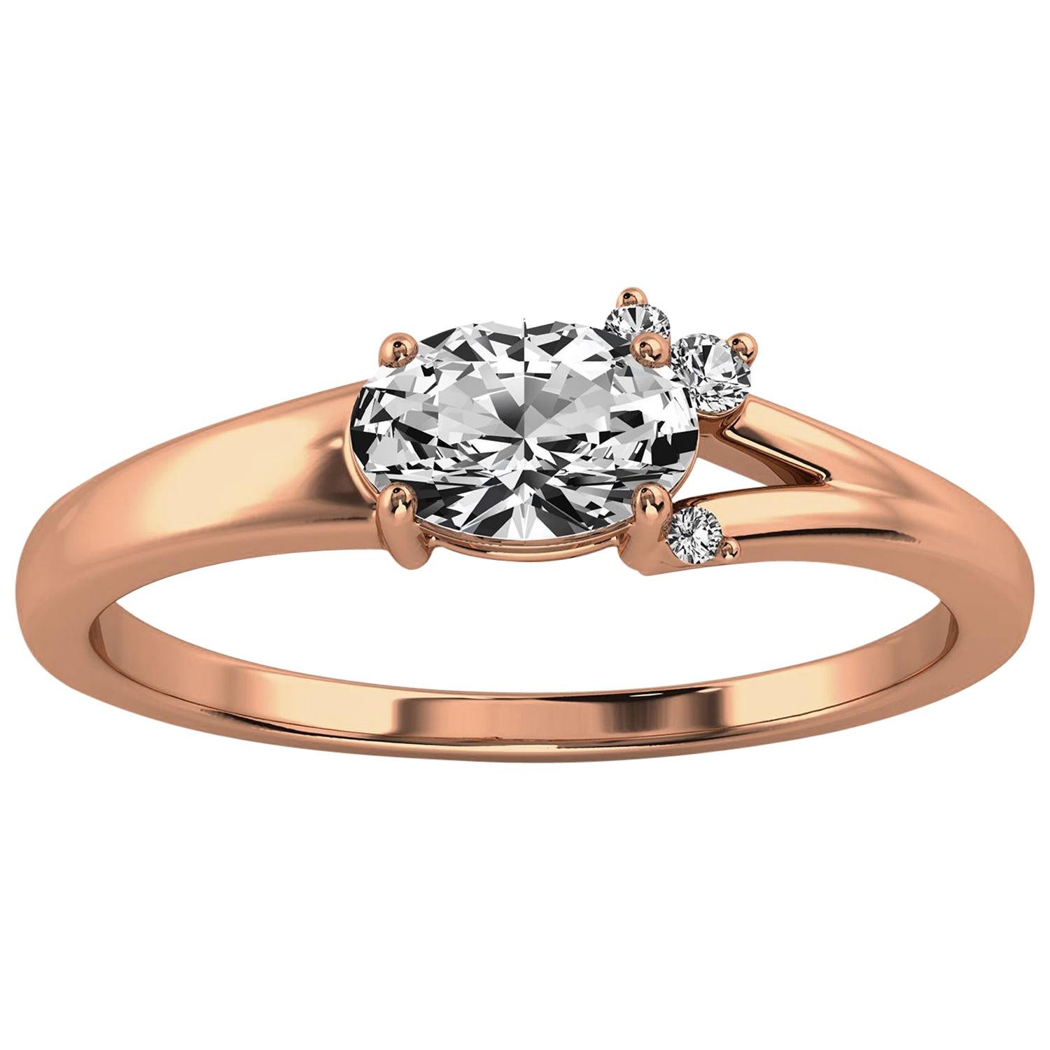 14 Karat Rose Gold Petite Earthy Organic Design Diamond Ring Center, 1/2 Carat