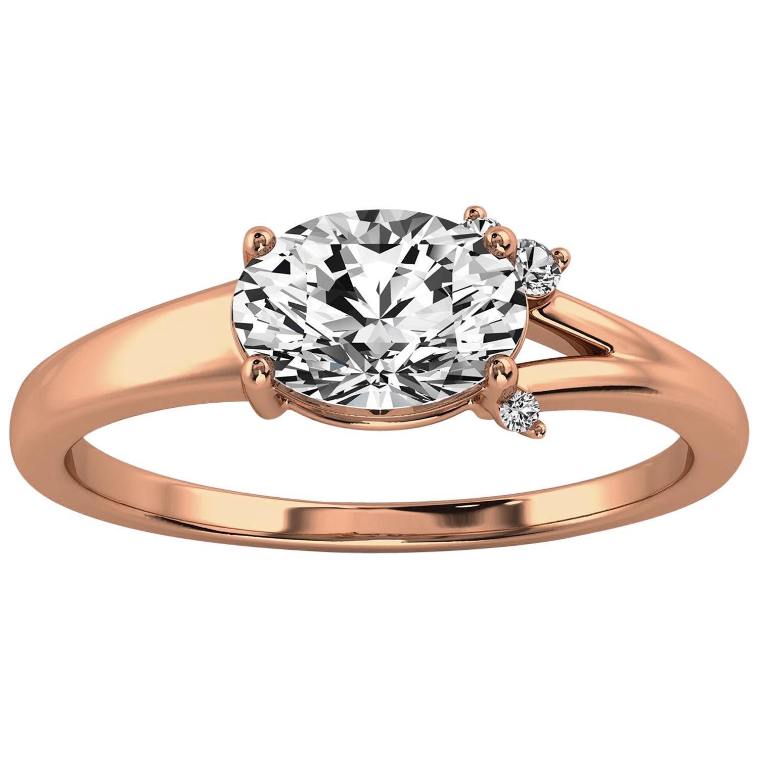 14 Karat Rose Gold Petite Earthy Organic Design Diamond Ring Center, 3/4 Carat