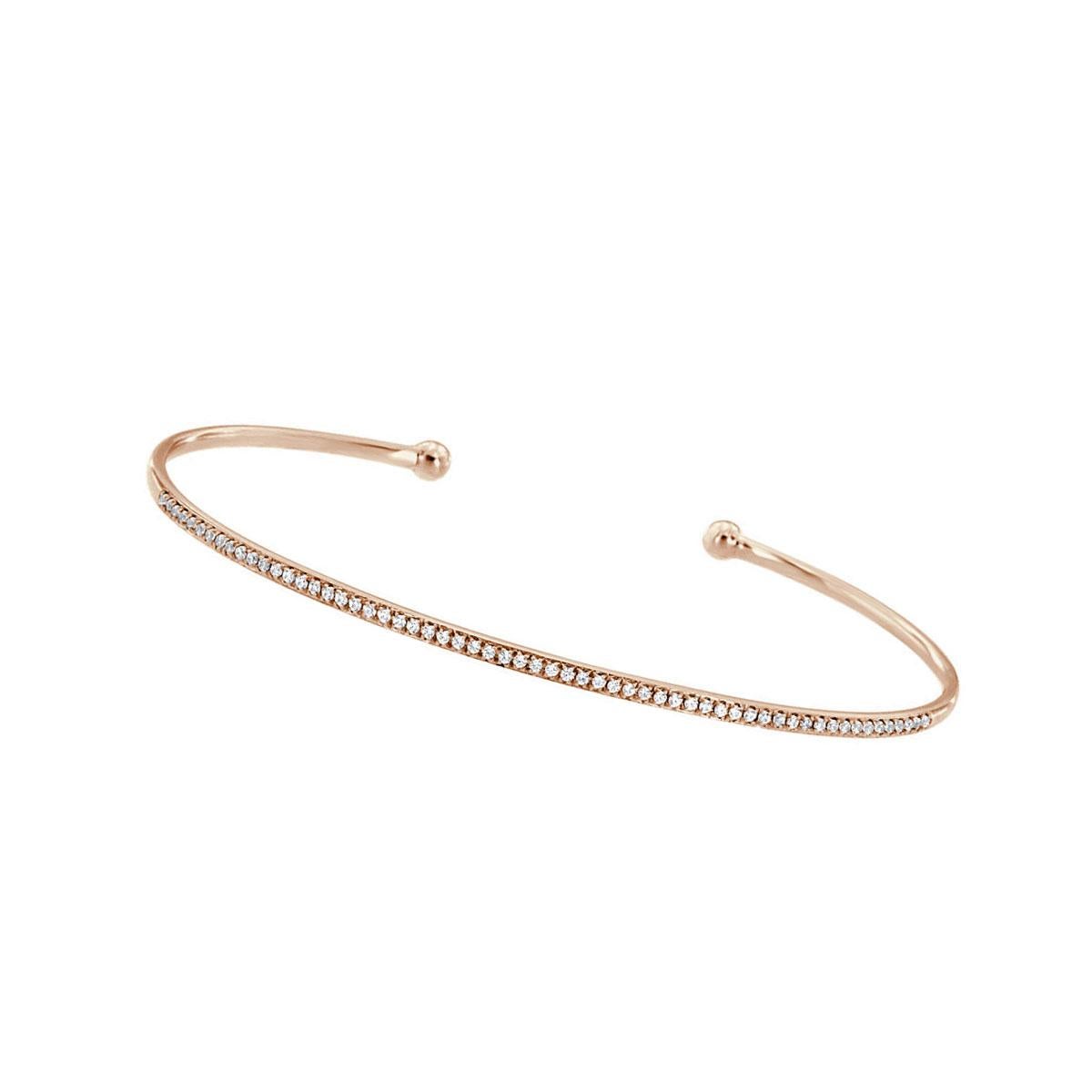 14 Karat Rose Gold Petite Flex Cuff Diamond Bangle Bracelet '1/5 Carat' In New Condition For Sale In San Francisco, CA