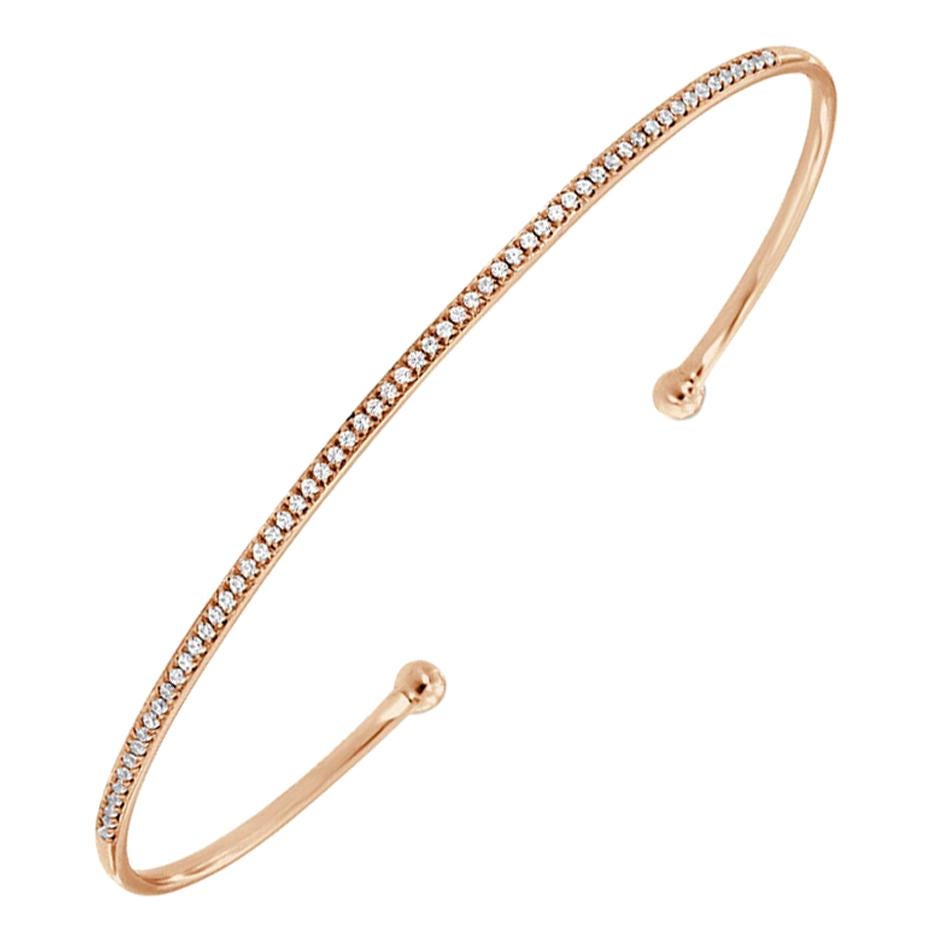 14 Karat Rose Gold Petite Flex Cuff Diamond Bangle Bracelet '1/5 Carat' For Sale