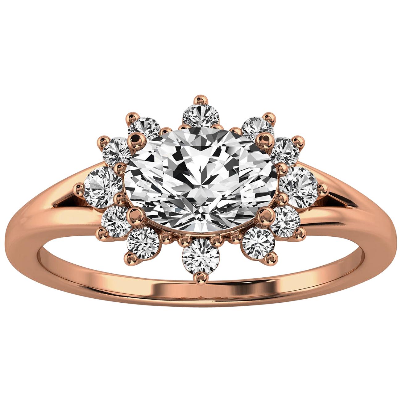 14 Karat Roségold Ring mit Diamant im Kissenschliff, 3/4 Karat, organisches Design