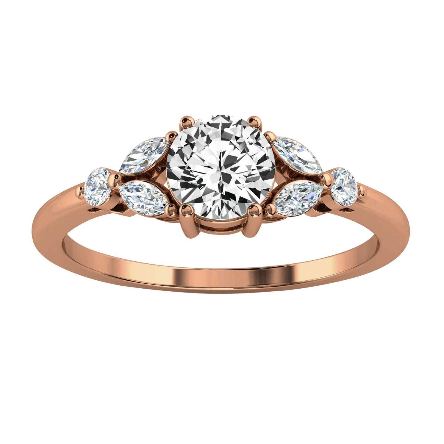 For Sale:  14 Karat Rose Gold Petite Organic Design Round Diamond Ring Center, 1/2 Carat