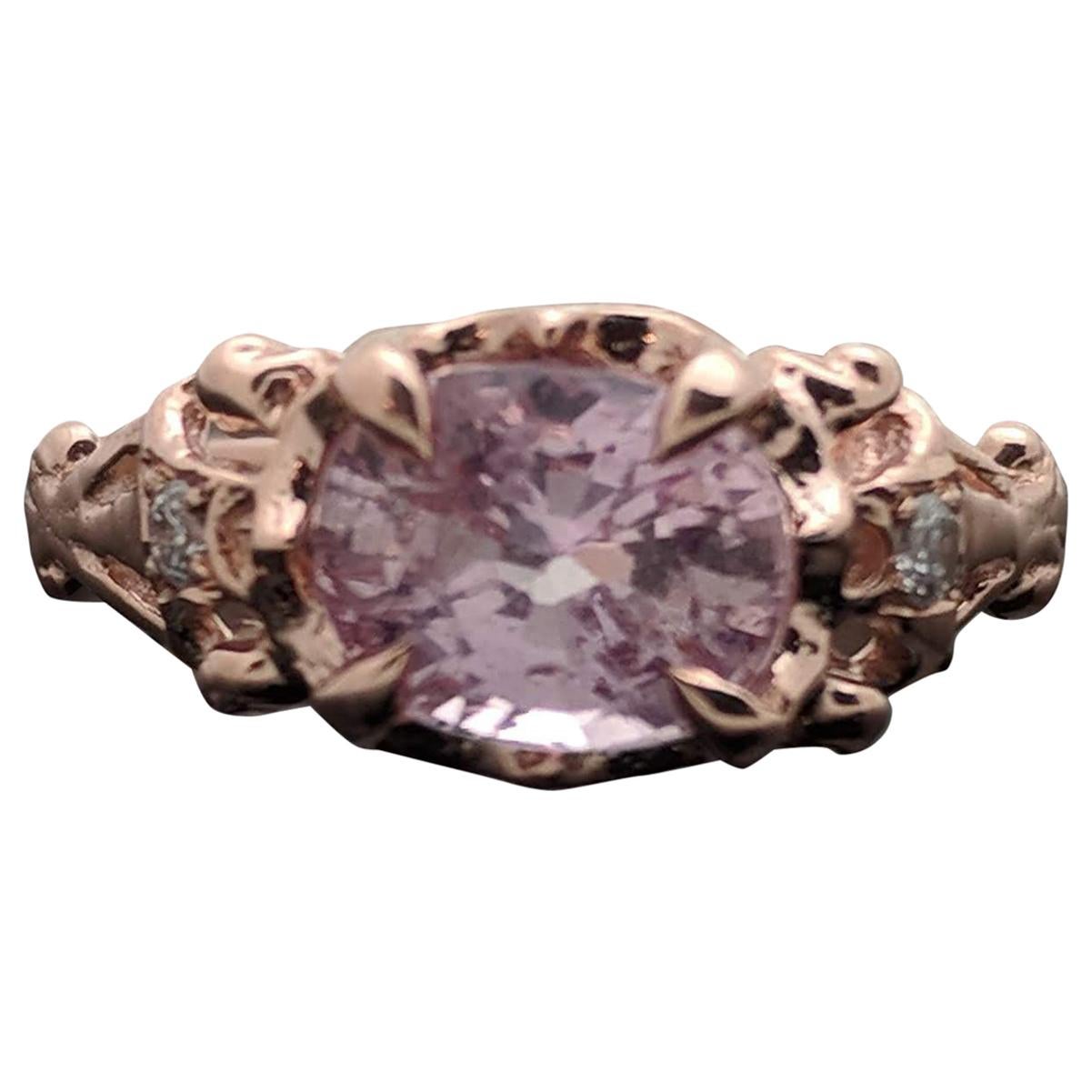 14 Karat Rose Gold Pink Sapphire and Diamond Ring For Sale