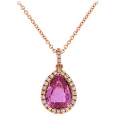 14 Karat Rose Gold Pink Sapphire and Diamonds Halo Pendant '2 1/3 Carat'