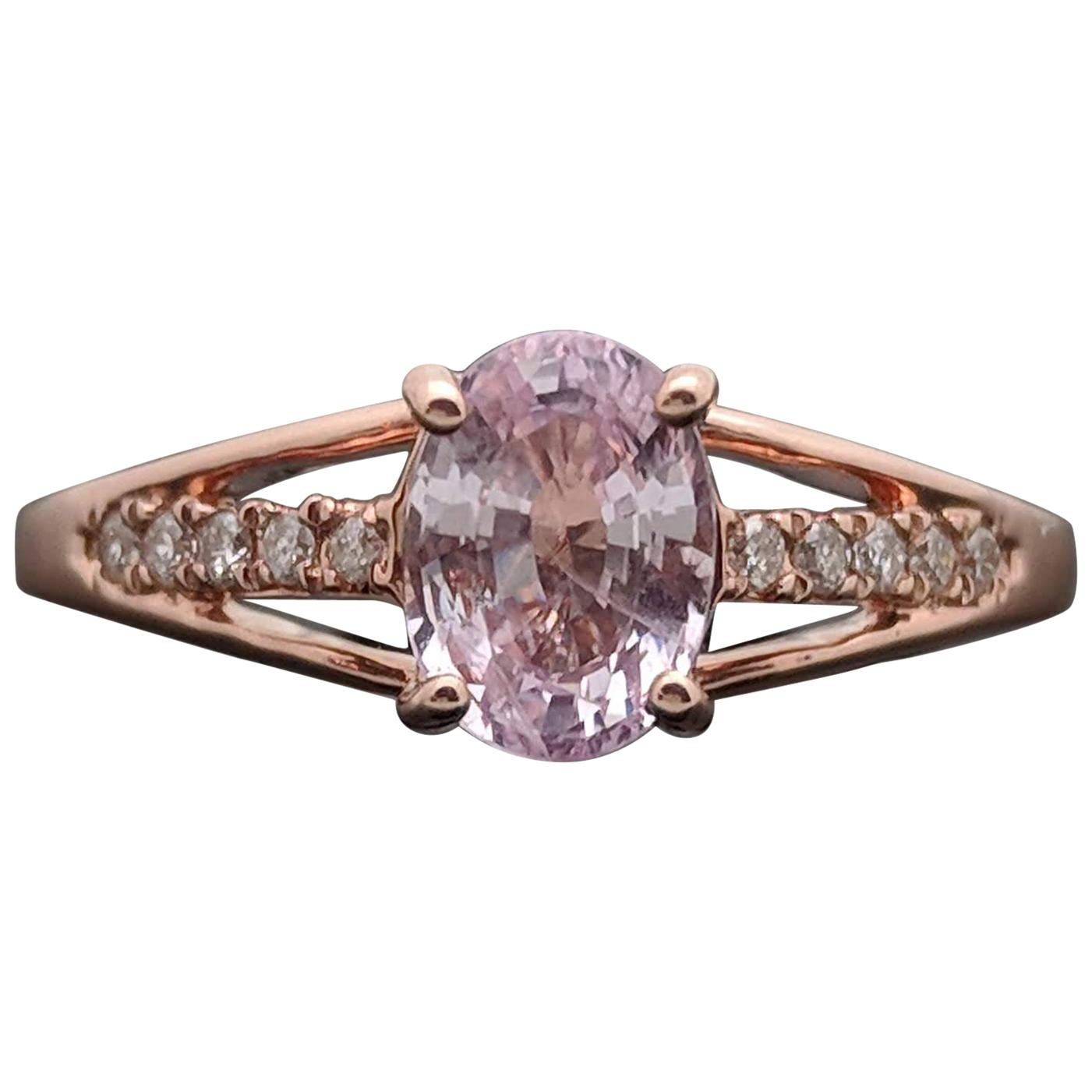 14 Karat Rose Gold Pink Sapphire and Diamonds Ring For Sale