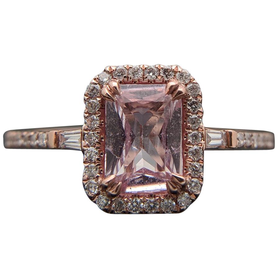 14 Karat Rose Gold Pink Sapphire and Diamonds Ring For Sale