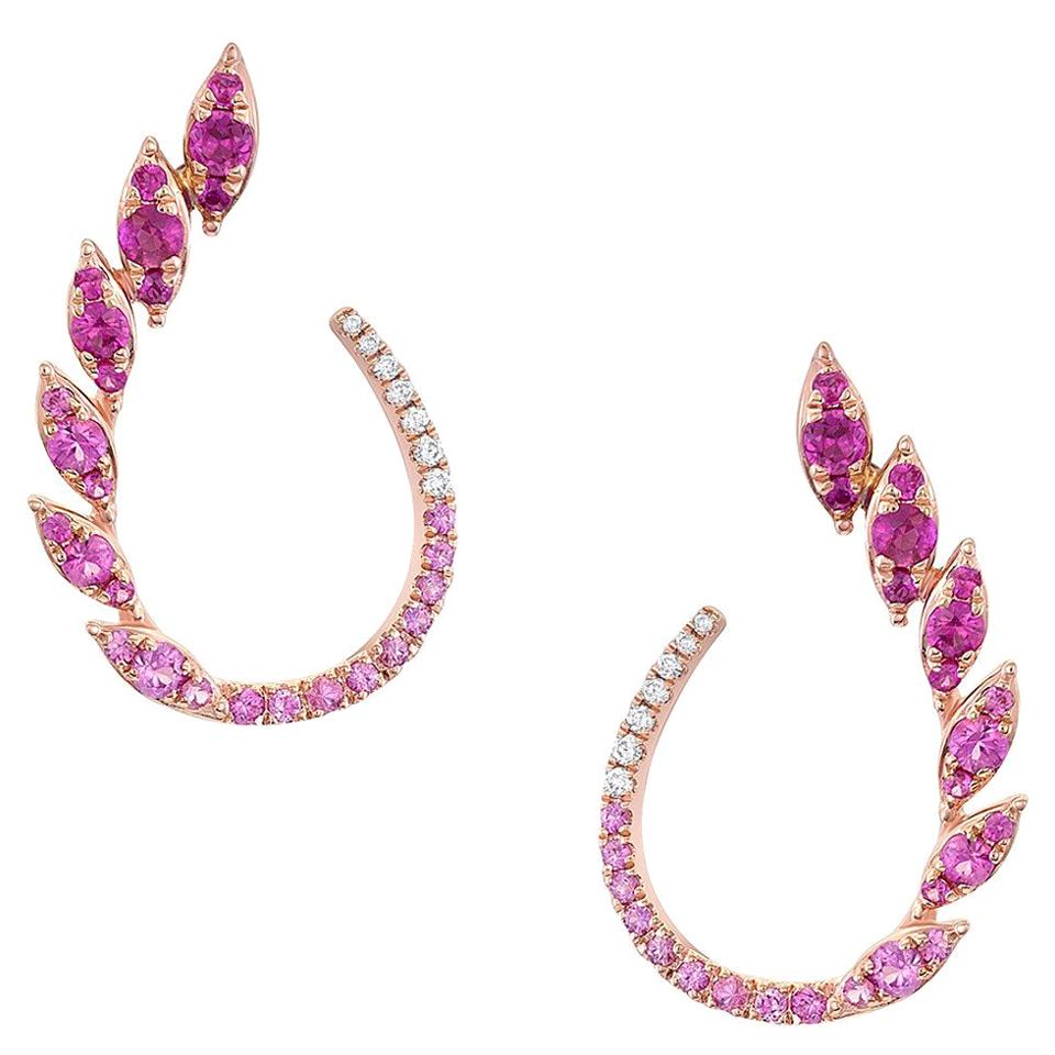 14 Karat Rose Gold Pink Sapphire Diamond Earrings For Sale