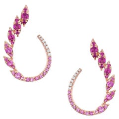 14 Karat Rose Gold Pink Sapphire Diamond Earrings