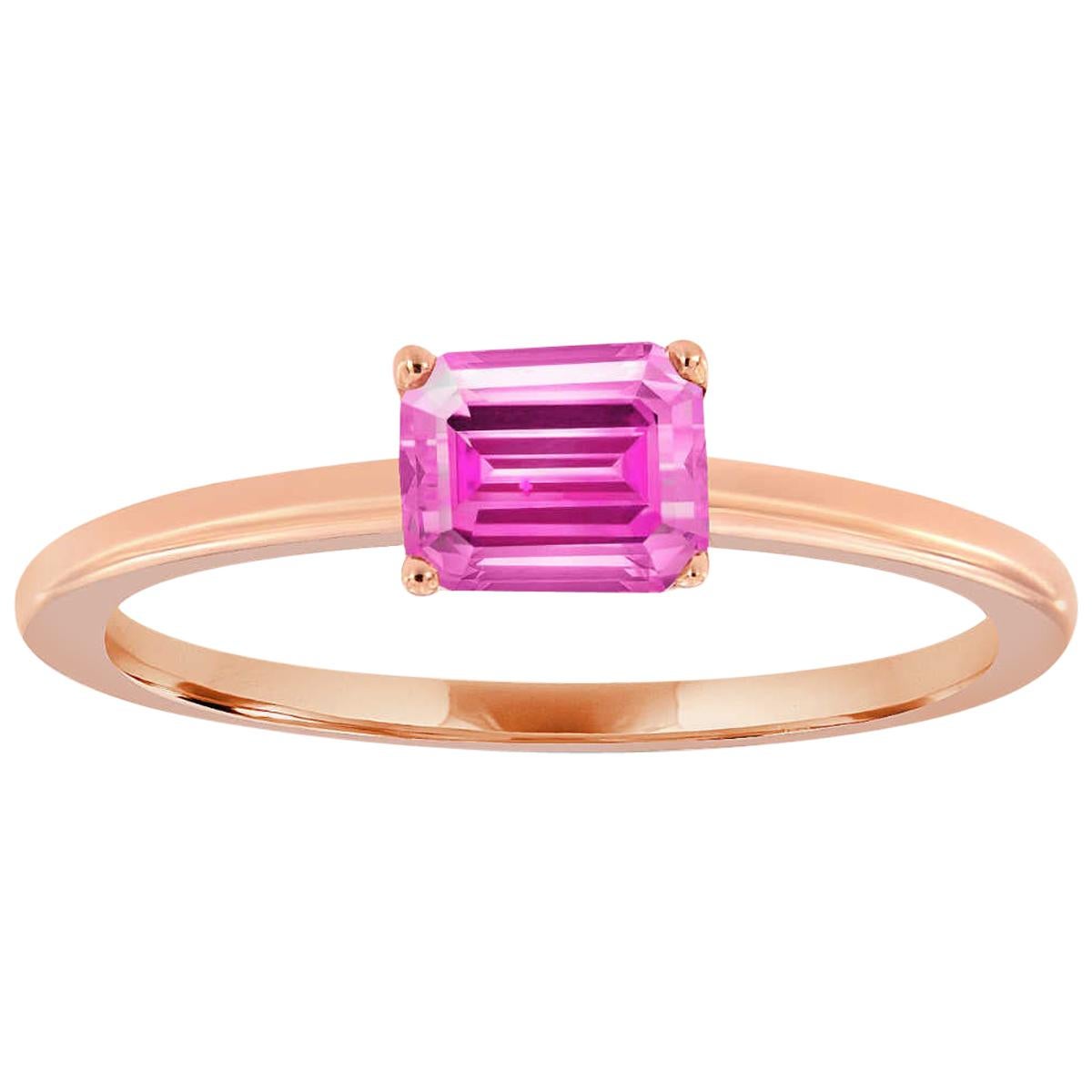 14 Karat Rose Gold Pink Sapphire Petite Solitaire Ring '1 Carat' For Sale