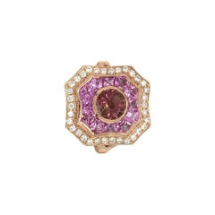 14 Karat Rose Gold Pink Sapphire, Tourmaline and Diamond Ring 14 Karat Rose Gold Pink Sapphire, Tourmaline and Diamond Ring
