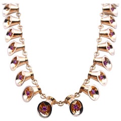 14 Karat Rose Gold Pink Tourmaline Bell Link Necklace