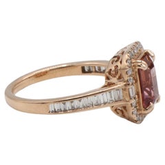 14 Karat Roségold Pinker Turmalin und natürlicher Diamant Halo-Cocktailring
