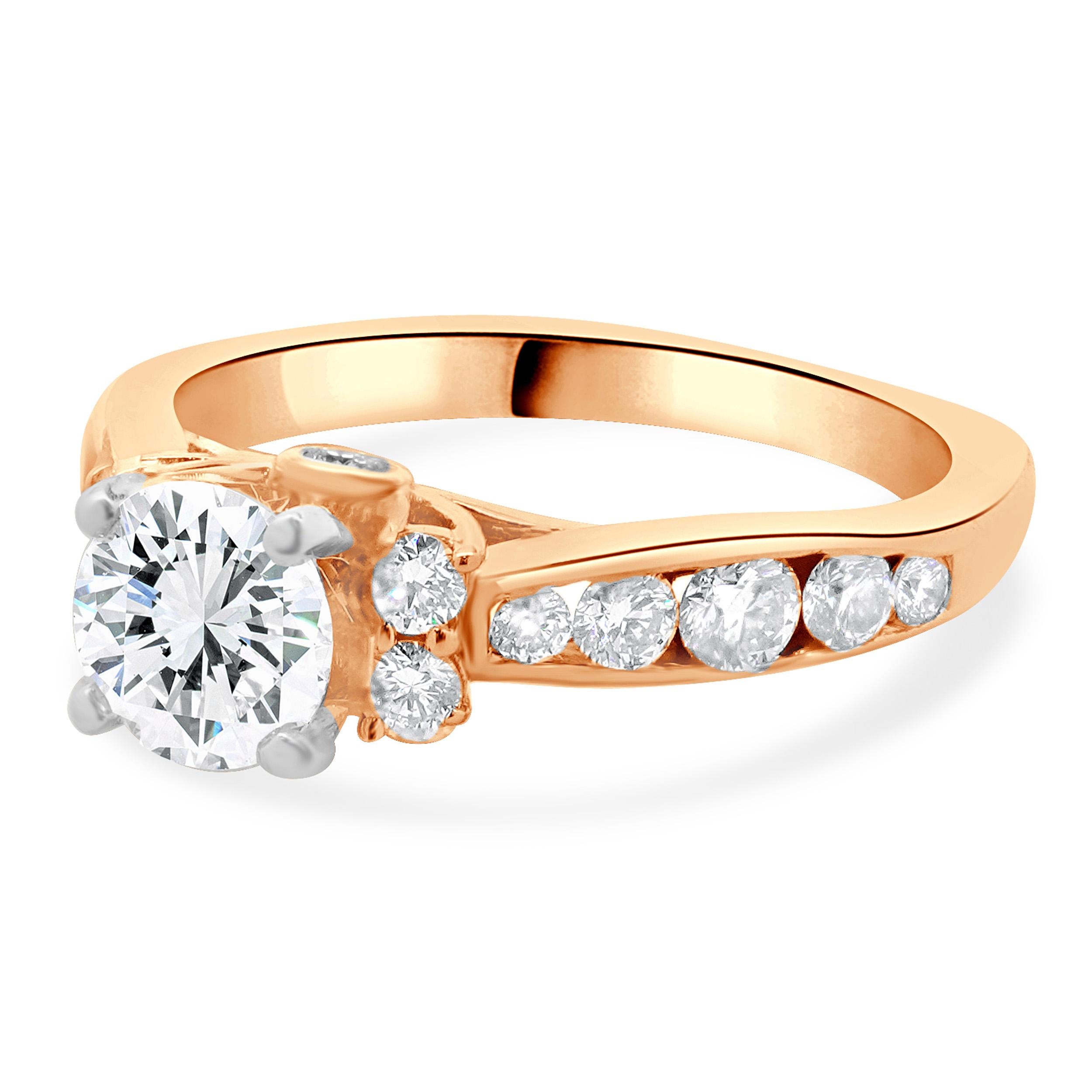 Verlobungsring aus 14 Karat Roségold und Platin mit rundem Diamanten im Brillantschliff im Zustand „Hervorragend“ im Angebot in Scottsdale, AZ