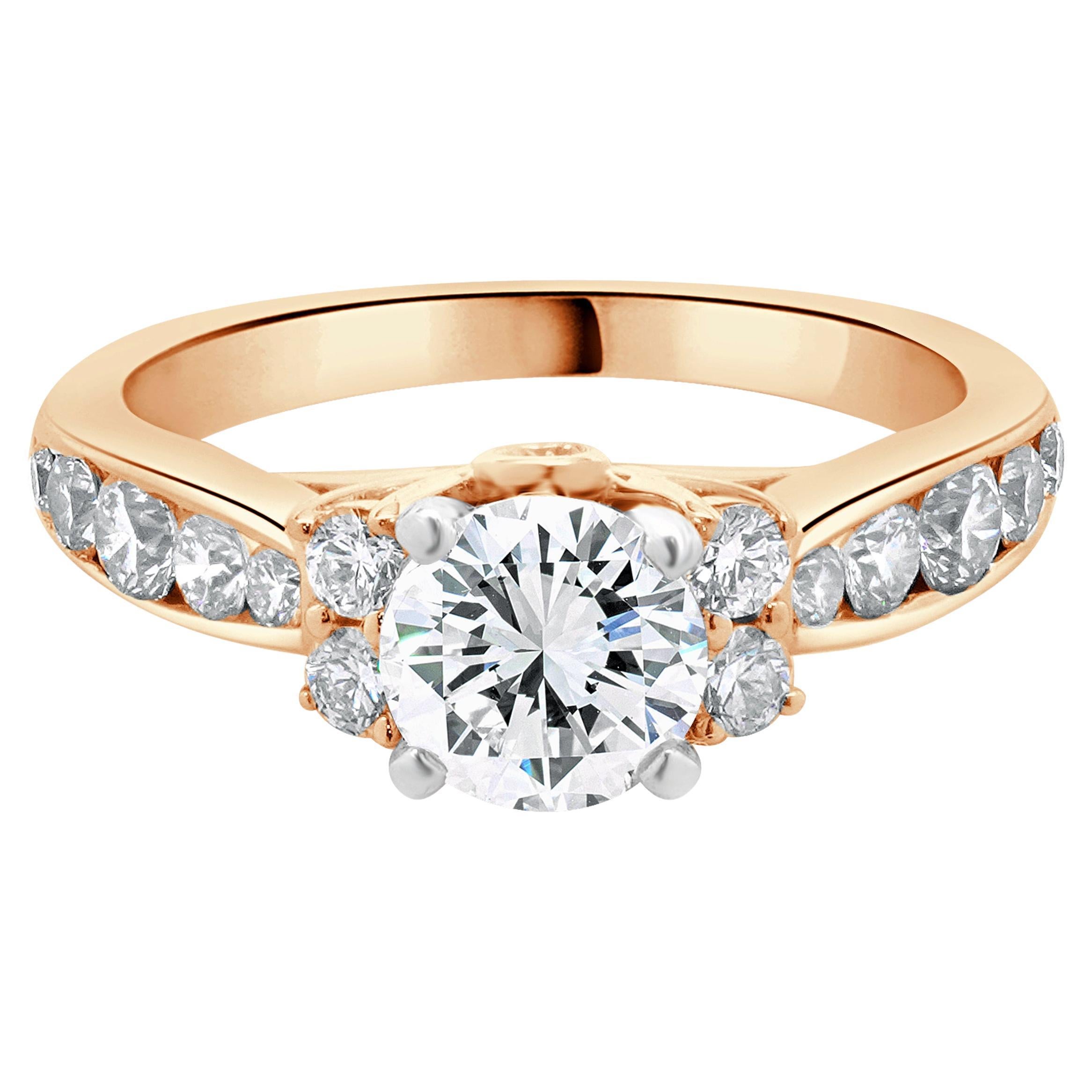 Verlobungsring aus 14 Karat Roségold und Platin mit rundem Diamanten im Brillantschliff