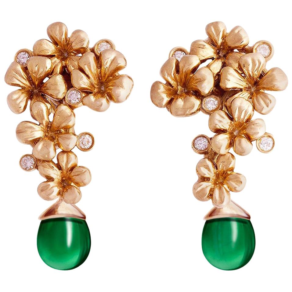 Rose Gold Plum Blossom Artisan Clip-On Earrings with Diamonds 