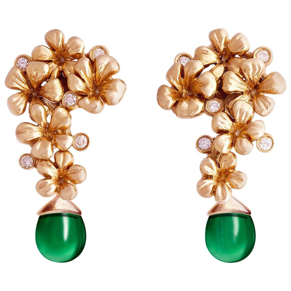 Fourteen Karat Rose Gold Plum Blossom Earrings with Diamonds by The Artist