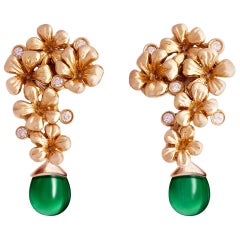 Fourteen Karat Rose Gold Plum Blossom Earrings with Diamonds by The Artist