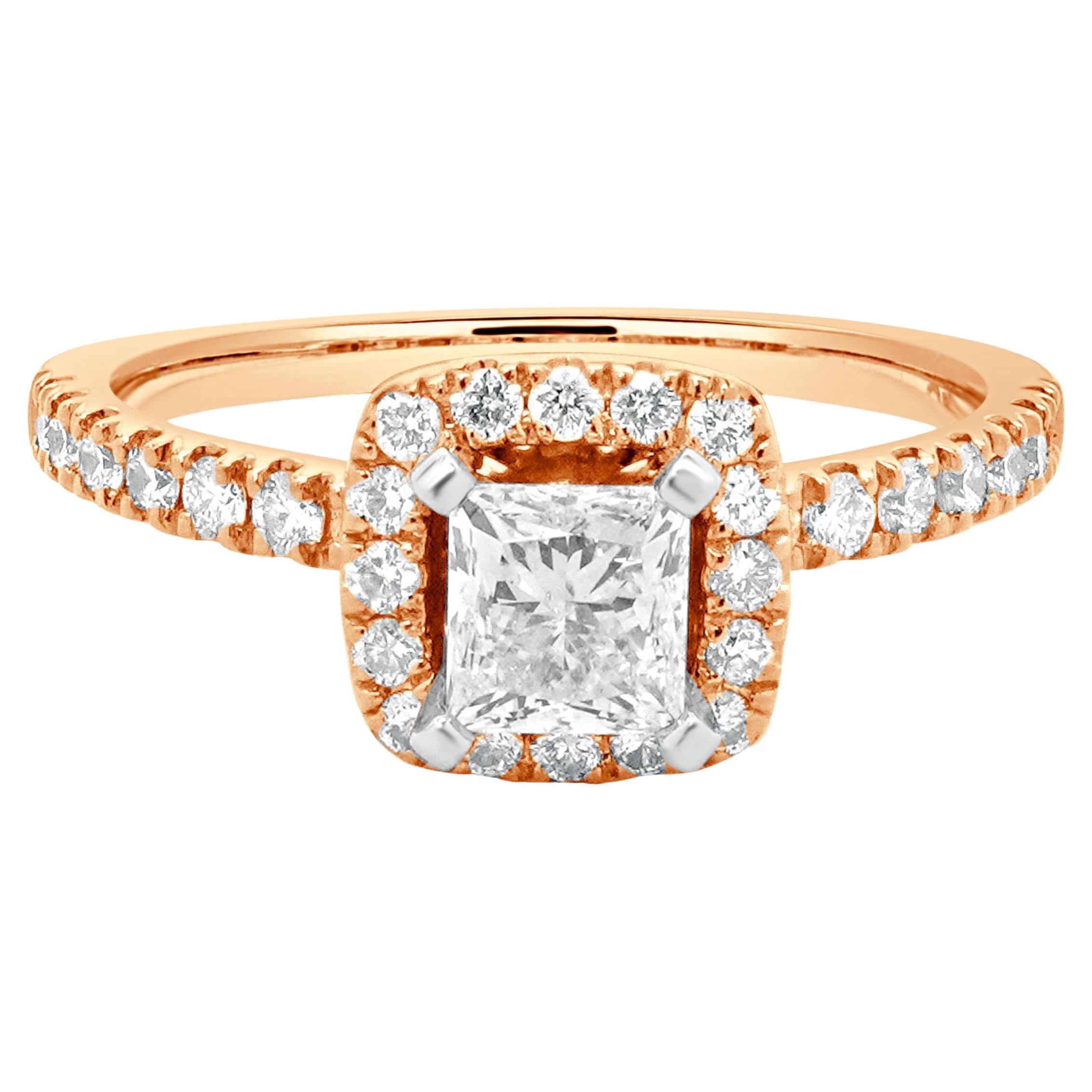 14 Karat Rose Gold Princess Cut Diamond Engagement Ring