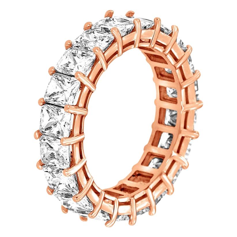 Bague d'éternité rayonnante en or rose 14 carats avec diamants de 6 carats