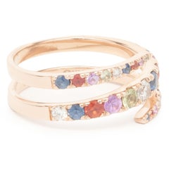 14 Karat Rose Gold Rainbow Sapphire and Diamond Bypass Ring