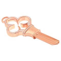 Antique 14 Karat Rose Gold Real House Key Pendant with Diamond.