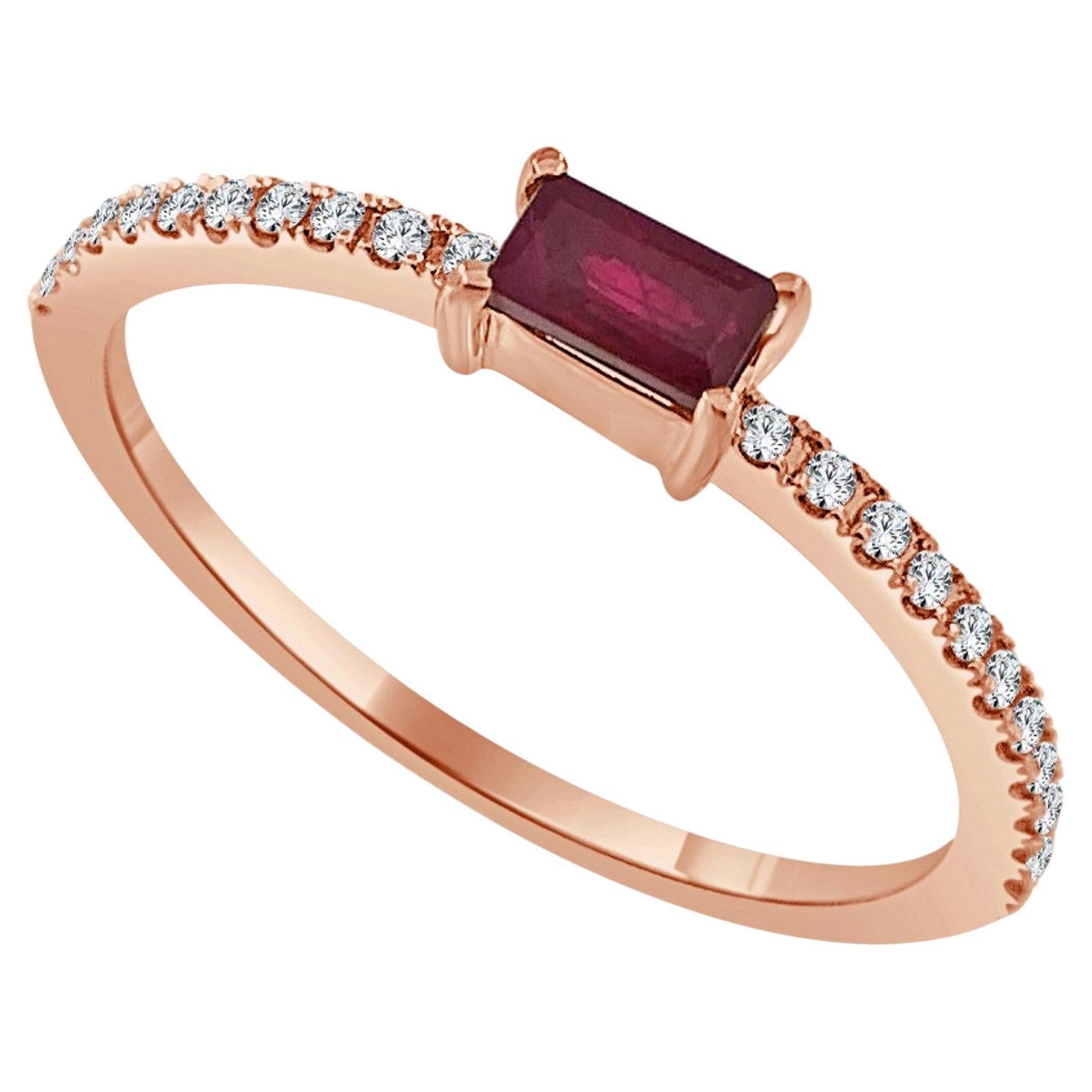 14 Karat Rose Gold Red Ruby Stackable Ring For Sale