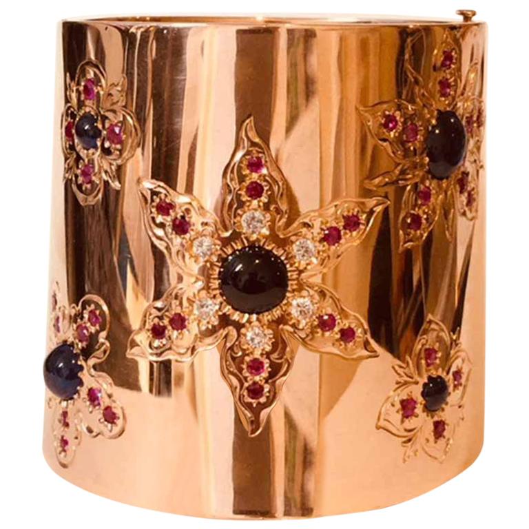 14 Karat Rose Gold Retro Period Cuff Bracelet For Sale