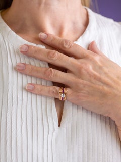 14 Karat Rose Gold, Retro Period, Ruby and Diamond Ring