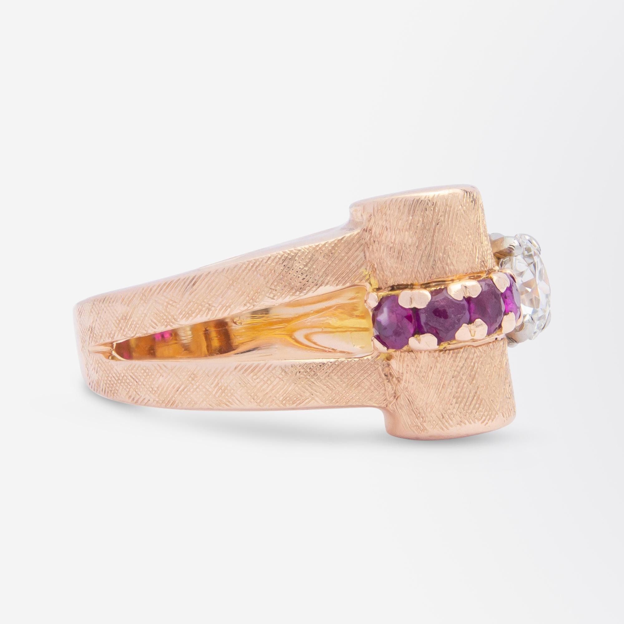 14 Karat Rose Gold, Retro Period, Ruby and Diamond Ring In Good Condition In Brisbane, QLD