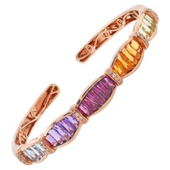 14 Karat Rose Gold Rhodolite Amethyst Citrine Peridot Blue Topaz Cuff Bracelet