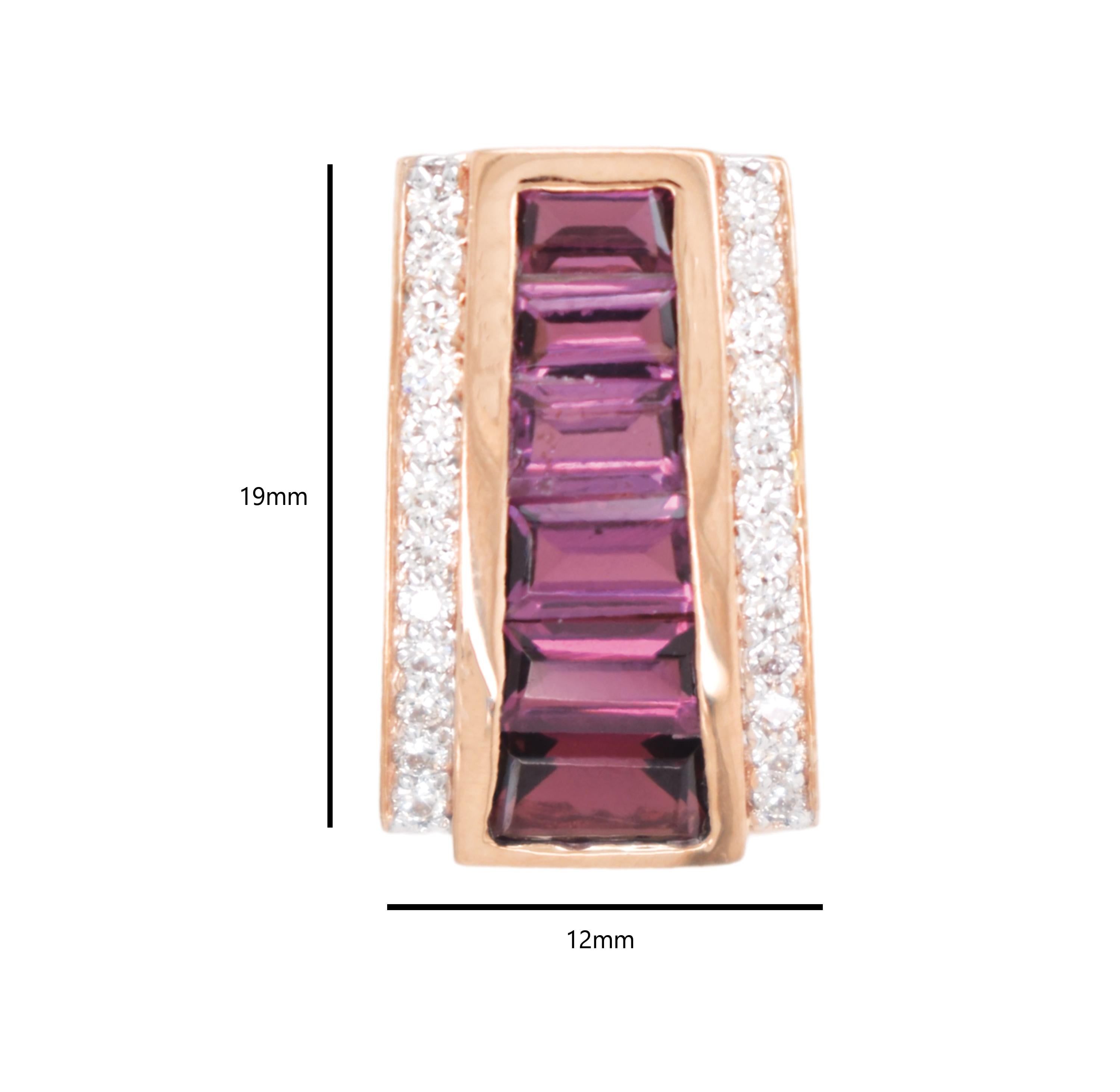 Contemporaneo Set di orecchini con pendente a piramide in oro rosa 14 carati con rodolite Art Deco in vendita