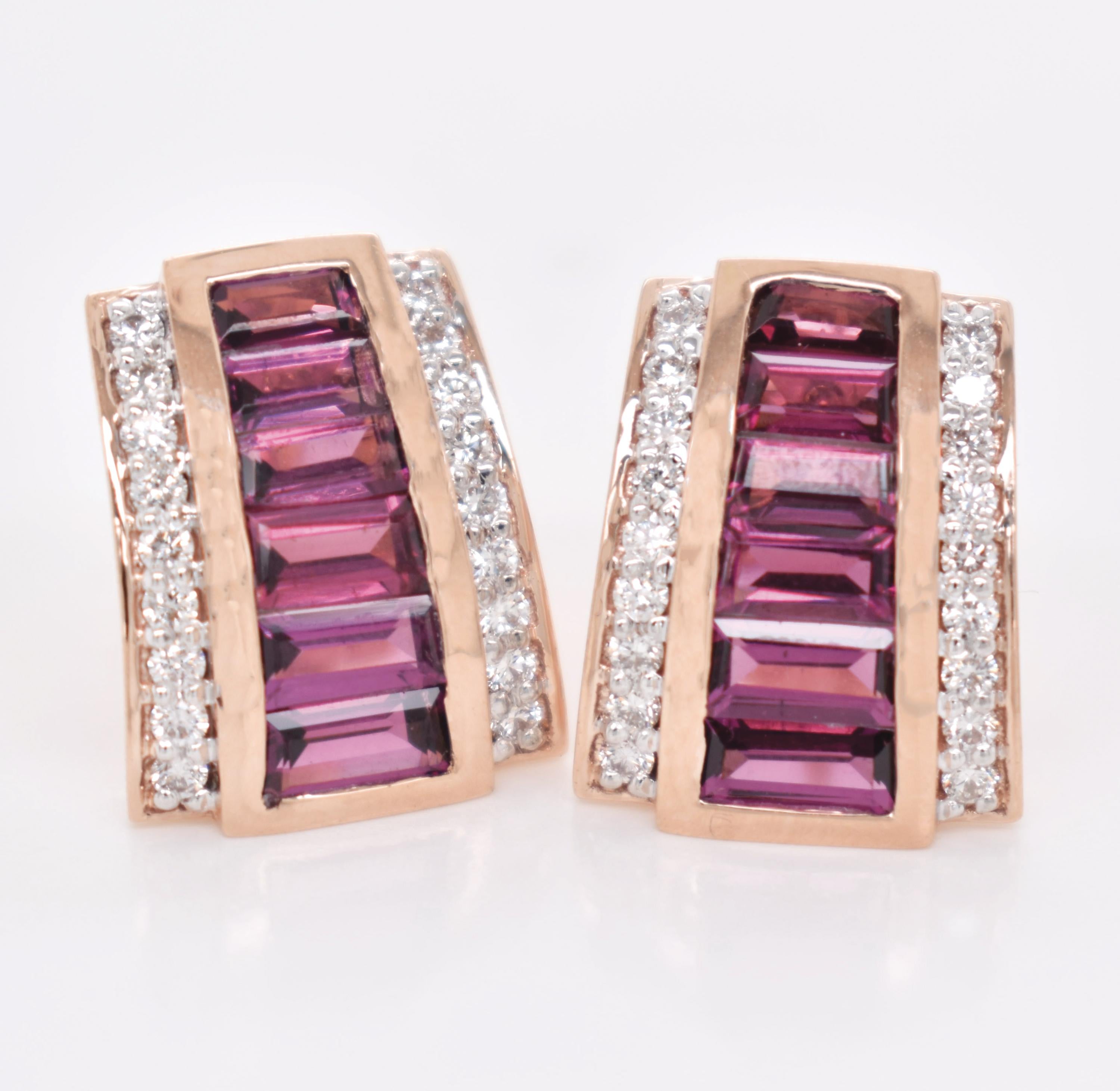 Donna Set di orecchini con pendente a piramide in oro rosa 14 carati con rodolite Art Deco in vendita