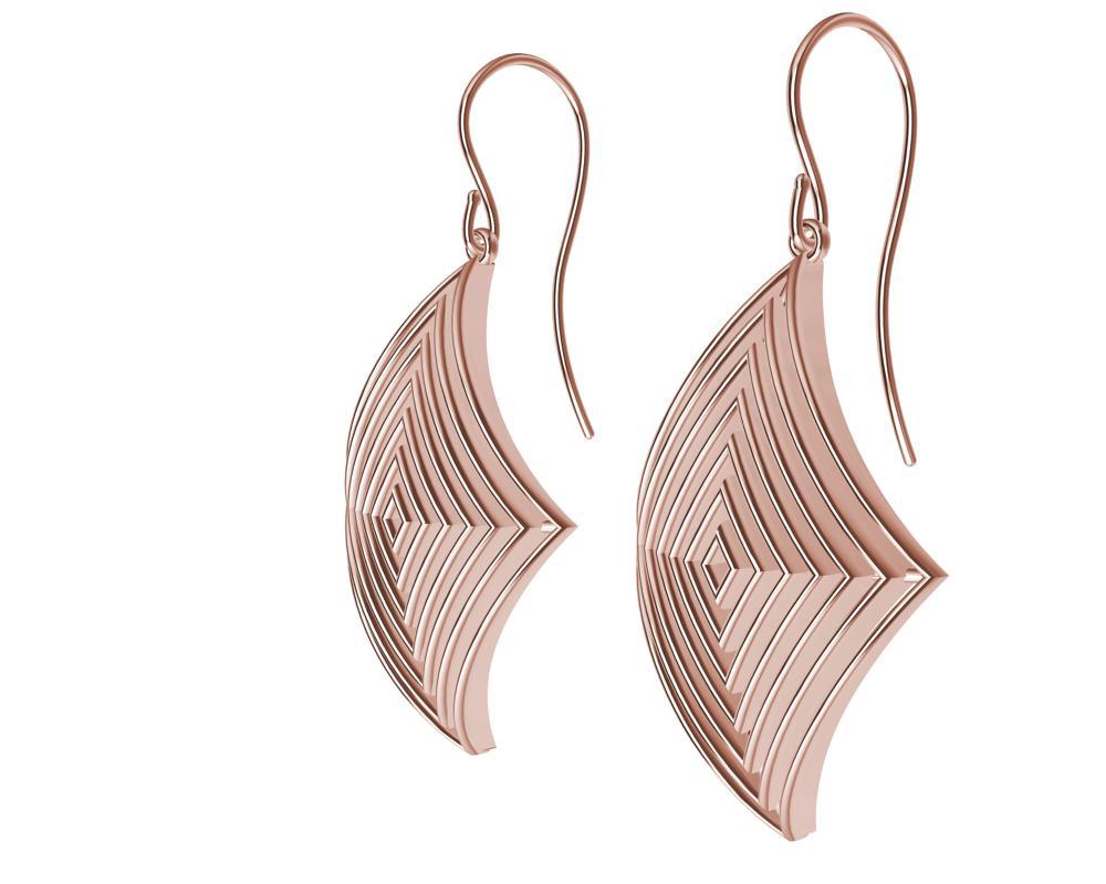 14 Karat Rose Gold Rhombus Row Earrings In New Condition In New York, NY