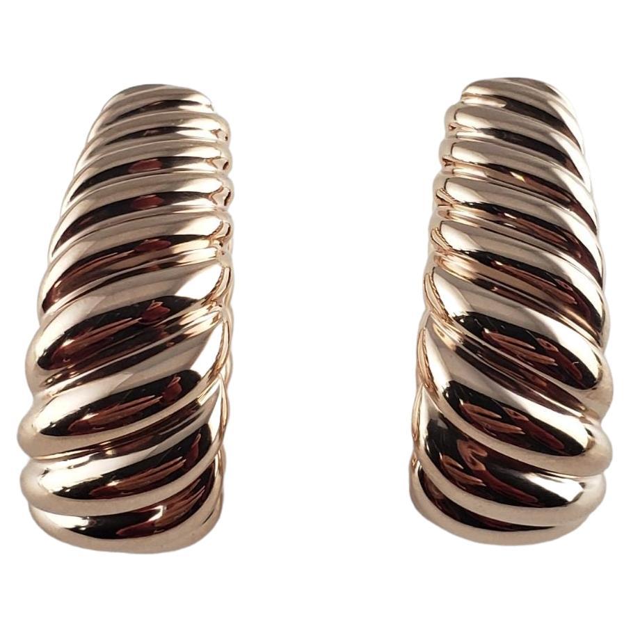 14 Karat Rose Gold Ribbed Hoop Earrings For Sale