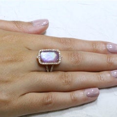 14 Karat Rose Gold Ring w/Cushion Amethyst, Mother of Pearl & Diamonds 2/3 Carat