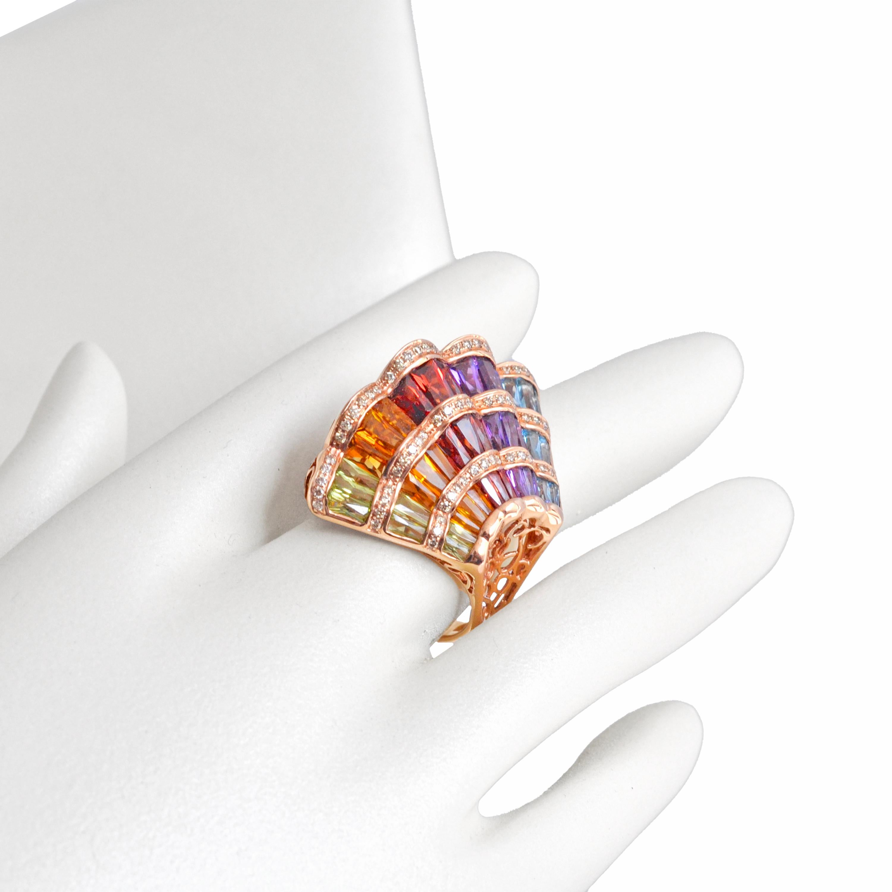 14 Karat Rose Gold Rose Gold Rainbow Multicolour Gemstones Cocktail Ring In New Condition For Sale In Jaipur, Rajasthan