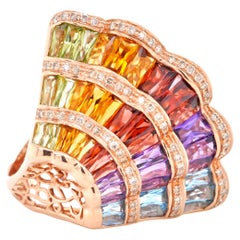 14 Karat Rose Gold Rose Gold Rainbow Multicolour Gemstones Cocktail Ring