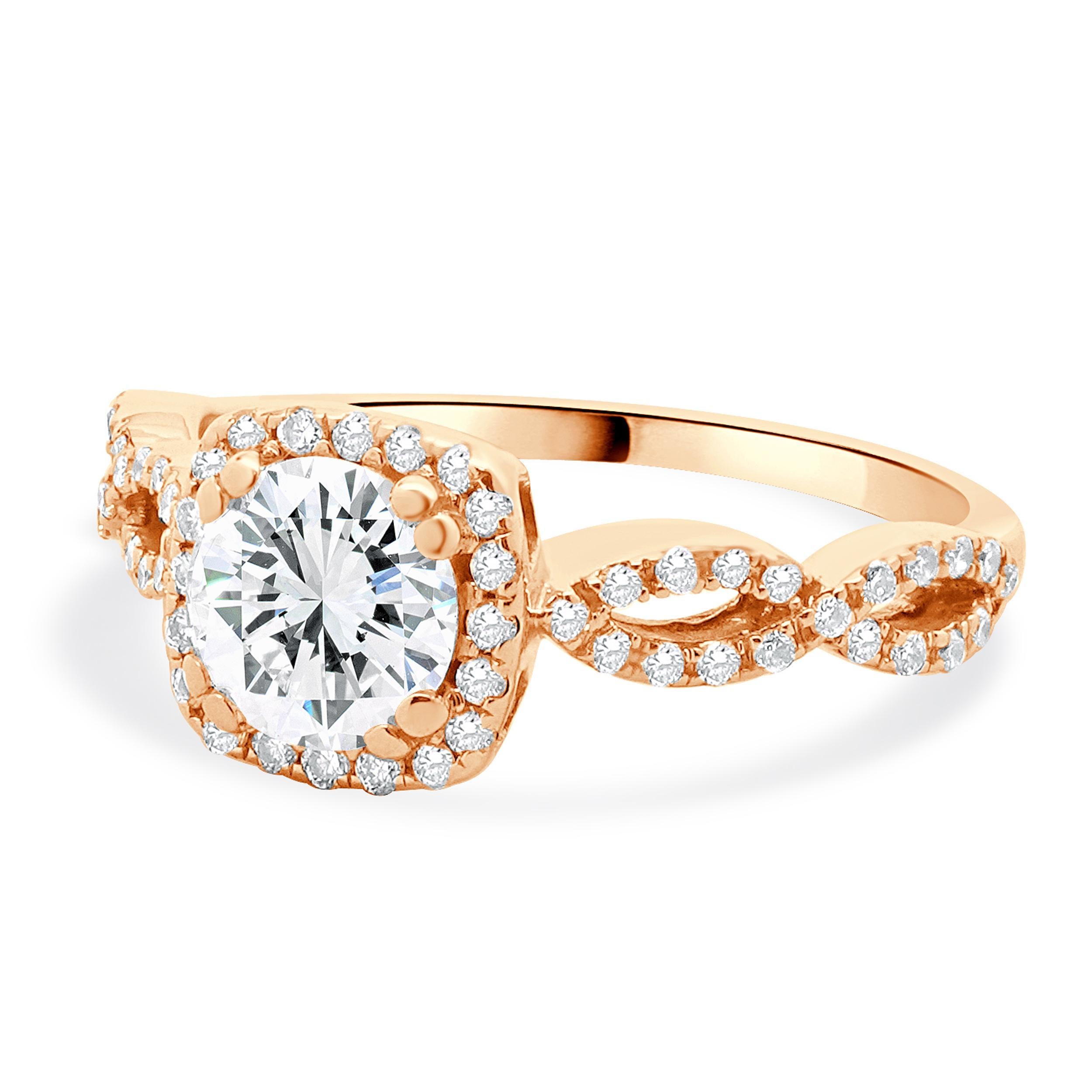 Designer: LeVian
MATERIAL: 14K Roségold
Zentraler Diamant: 1 runder Brillantschliff = 0,78ct
Farbe : F
Reinheit : SI1
Diamant: 58 runder Brillantschliff = 0,30cttw
Farbe : F/G
Reinheit : SI1 
Größe: 6 kostenlose Grössen verfügbar 
Gewicht: 2.85 Gramm