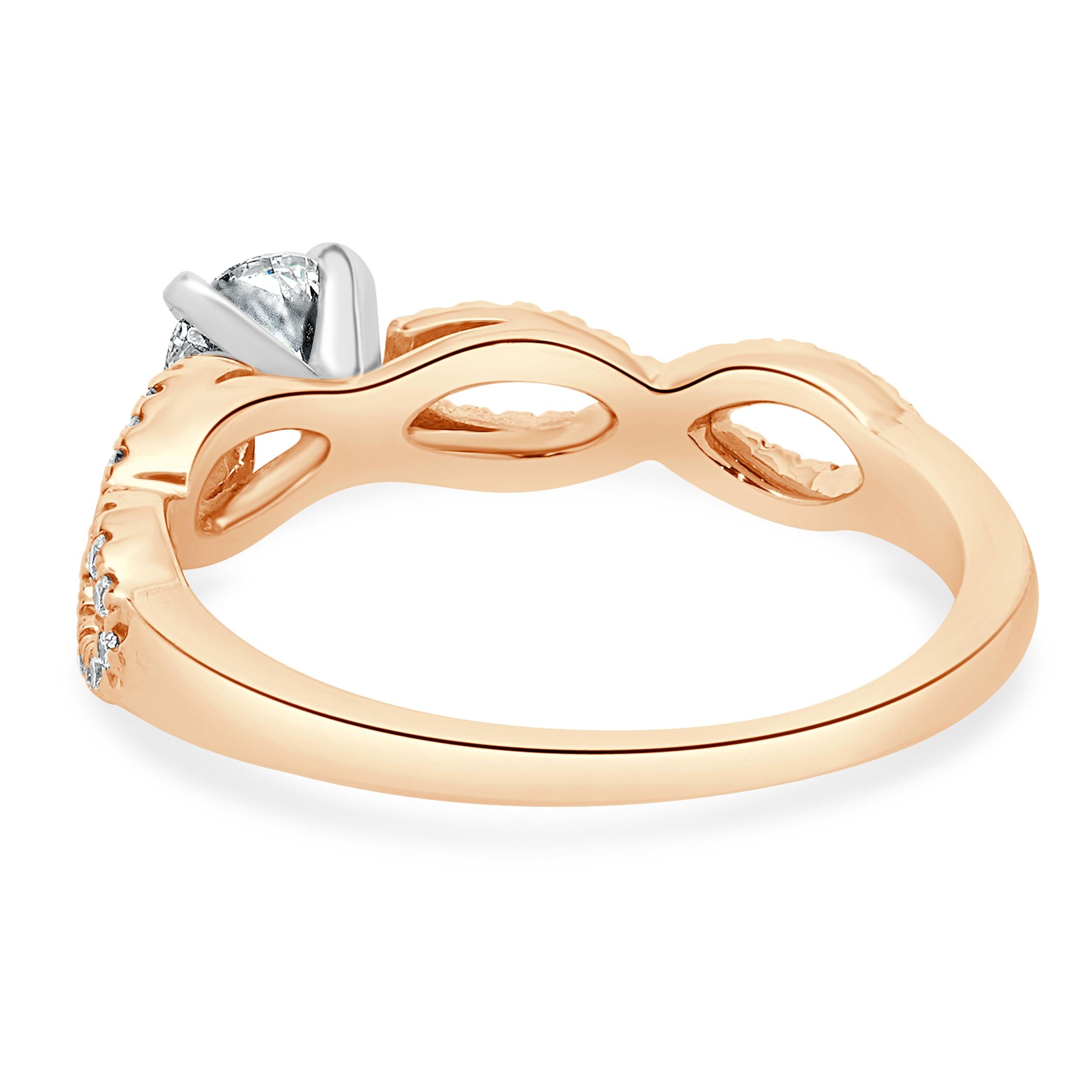Round Cut 14 Karat Rose Gold Round Brilliant Cut Diamond Engagement Ring For Sale