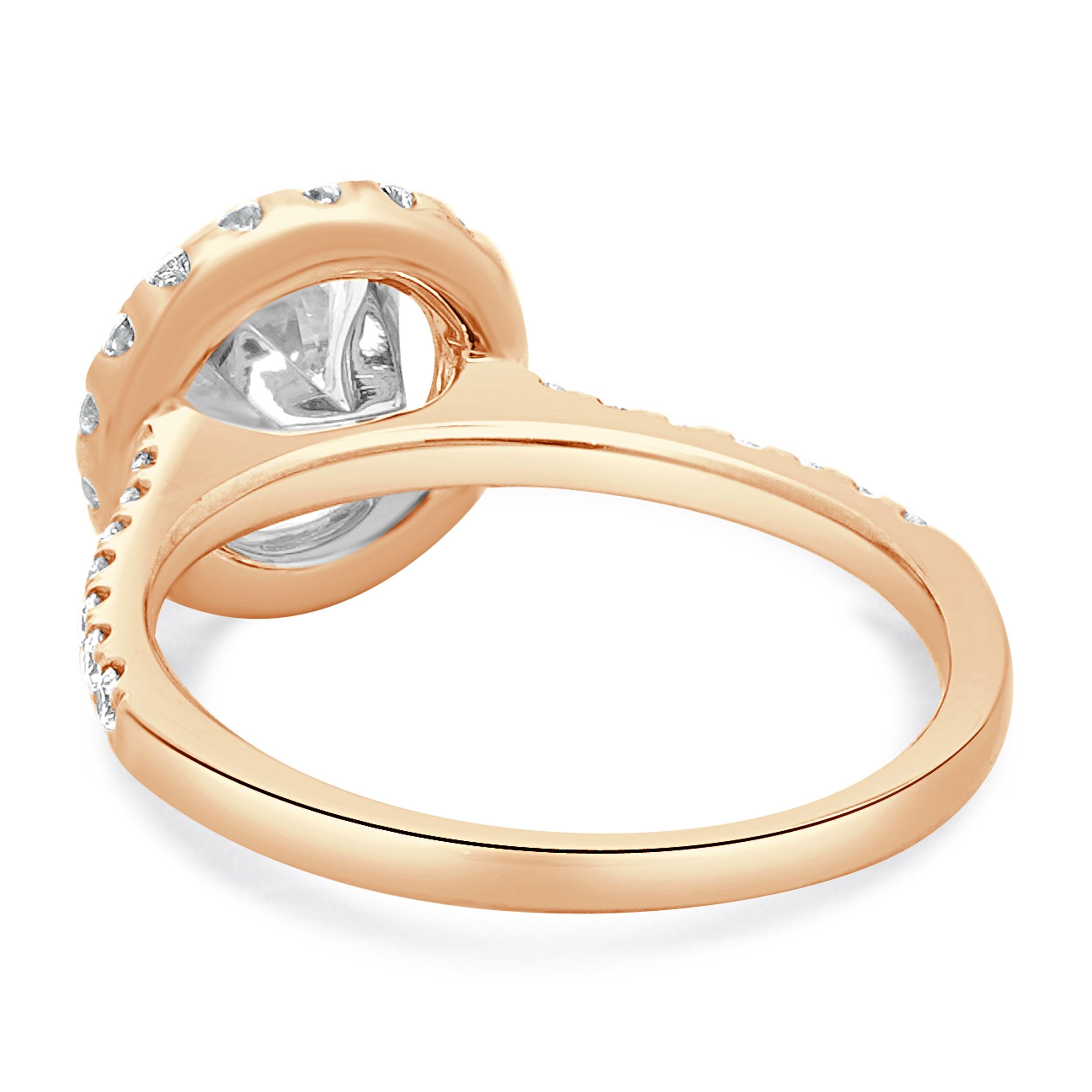 Anillo de compromiso de diamantes redondos talla brillante en oro rosa de 14 quilates Corte redondo en venta