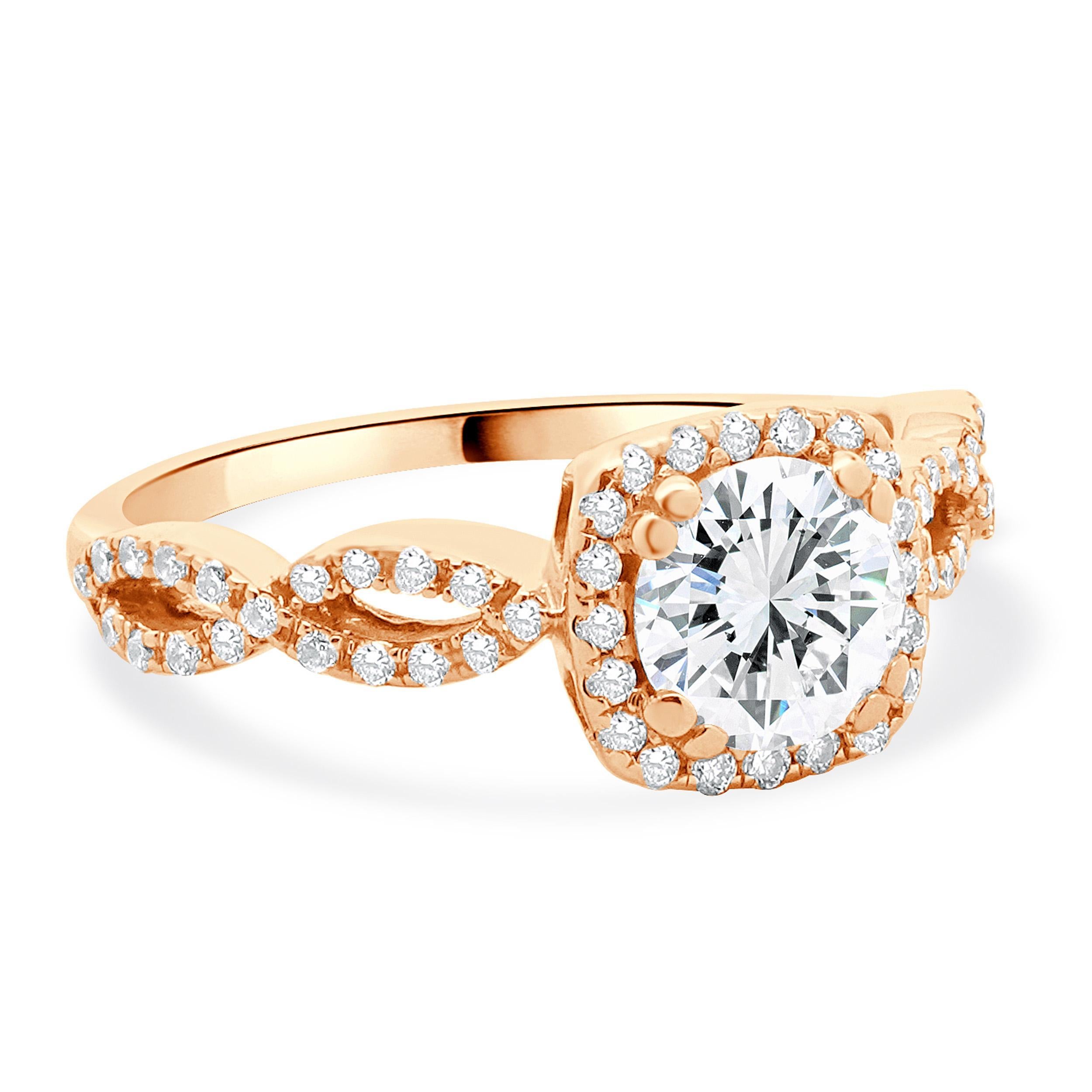 Verlobungsring aus 14 Karat Roségold mit rundem Diamanten im Brillantschliff Damen im Angebot