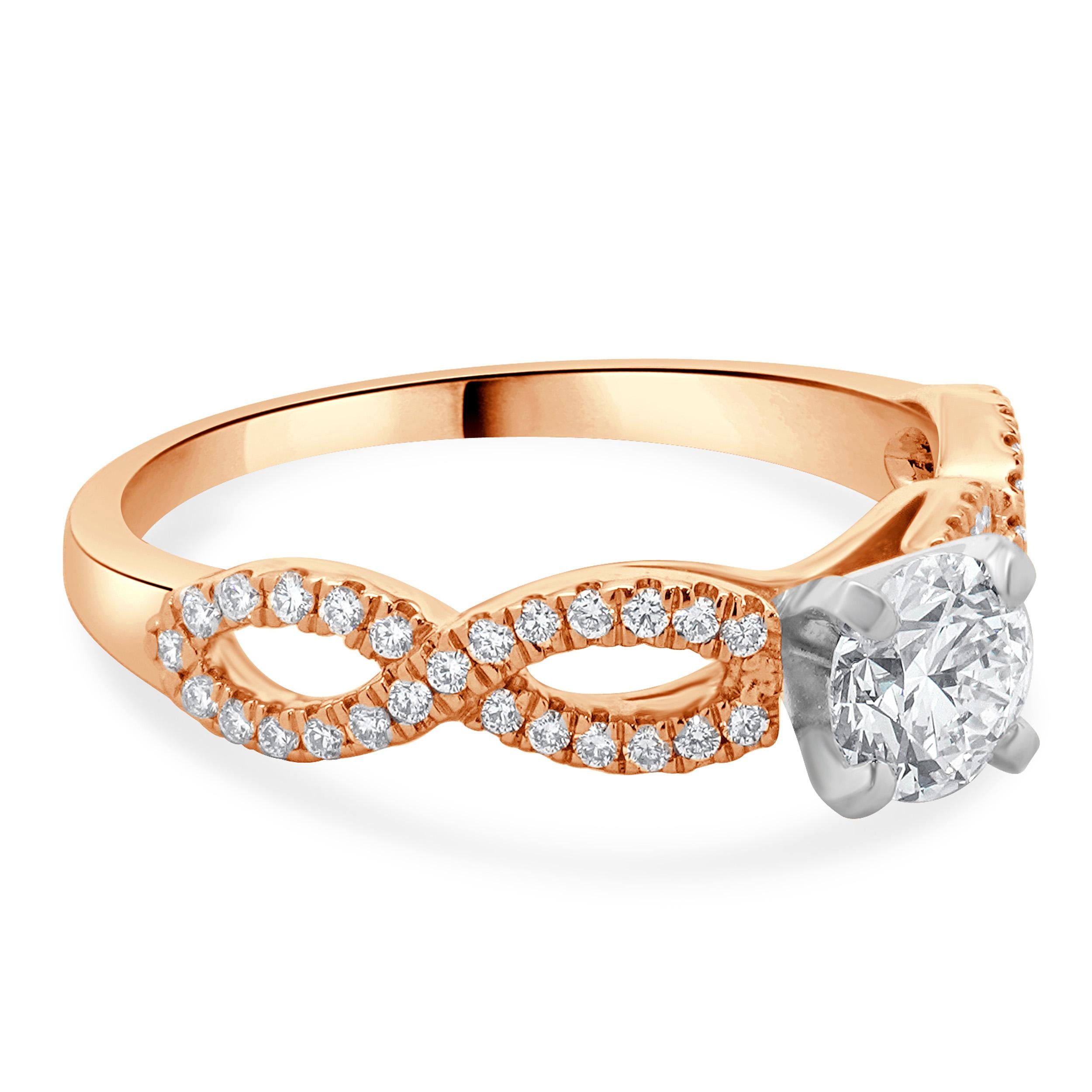14 Karat Rose Gold Round Brilliant Cut Diamond Engagement Ring In Excellent Condition For Sale In Scottsdale, AZ