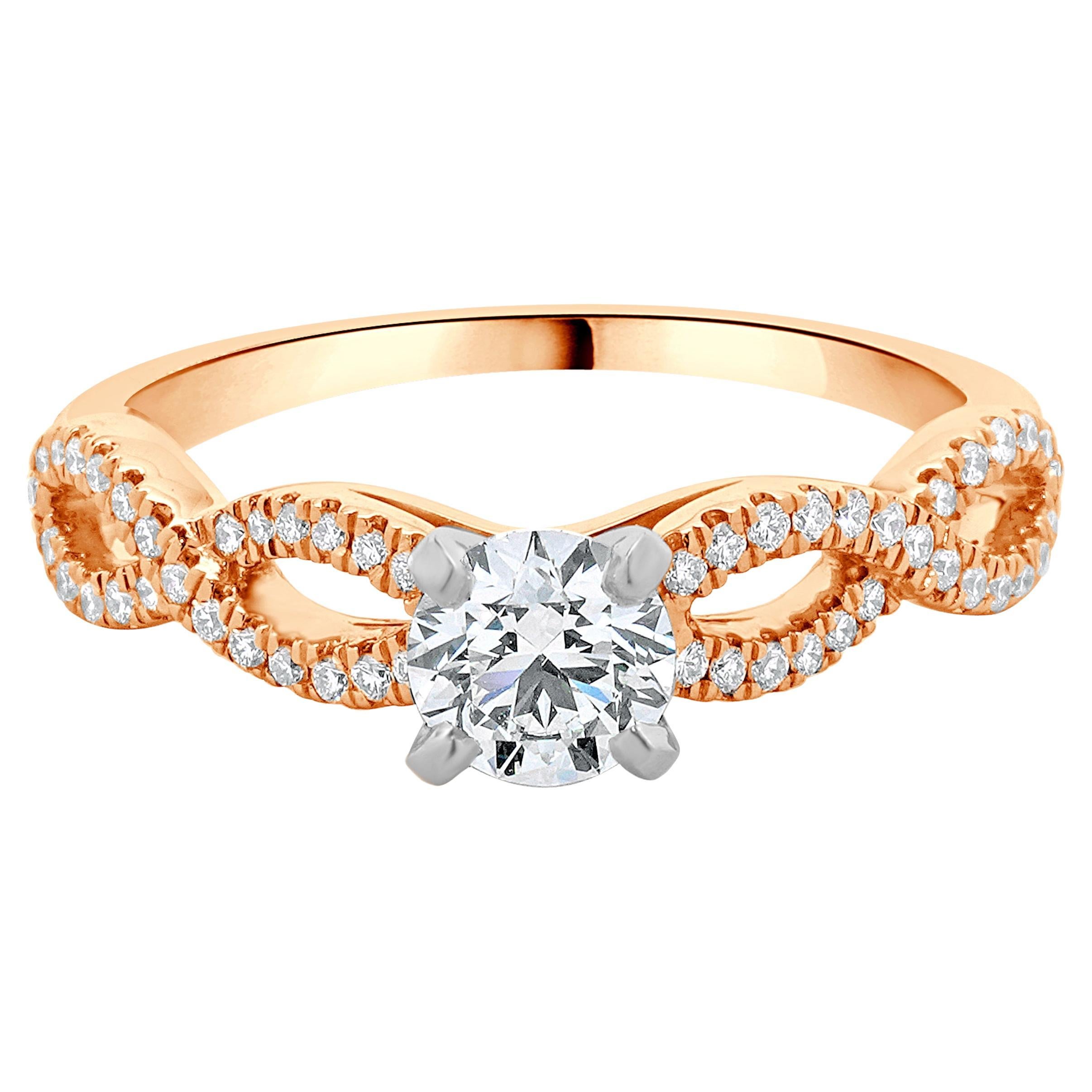 Verlobungsring aus 14 Karat Roségold mit rundem Diamanten im Brillantschliff
